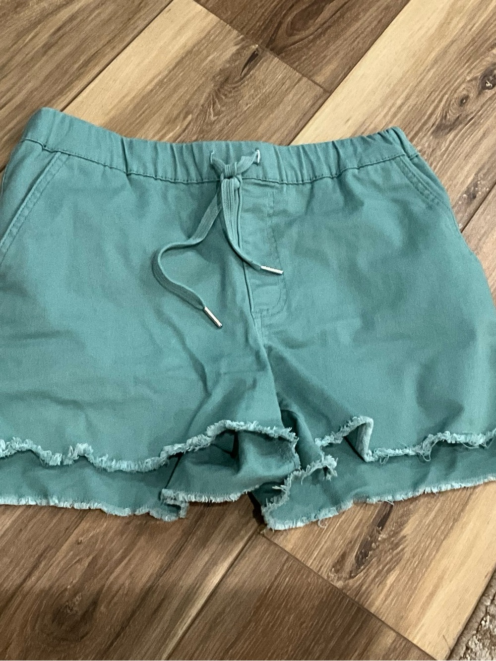 YMI Teal High Waist Ruffle Hem Shorts